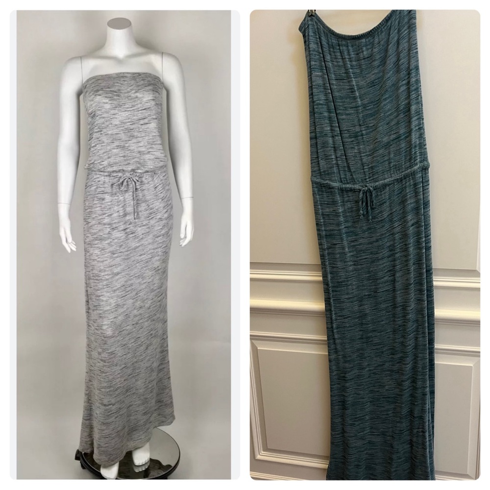 Soft Joie Maxi Dress Strapless Drawstring Waistband Heathered